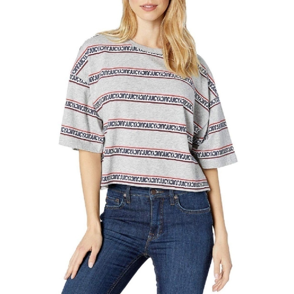 Juicy Couture Women's L‎ Logo Horizontal Stripe T-shirt Y2K